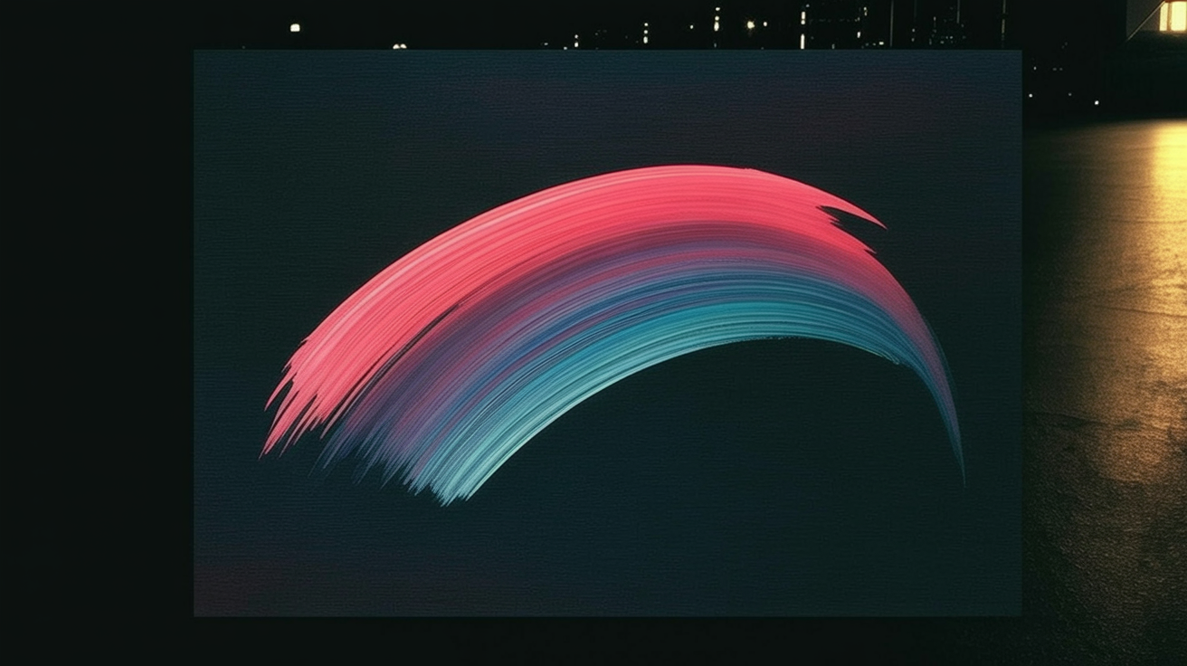 Curved text arcing across a Procreate-style iPad art canvas in pink, cyan and violet