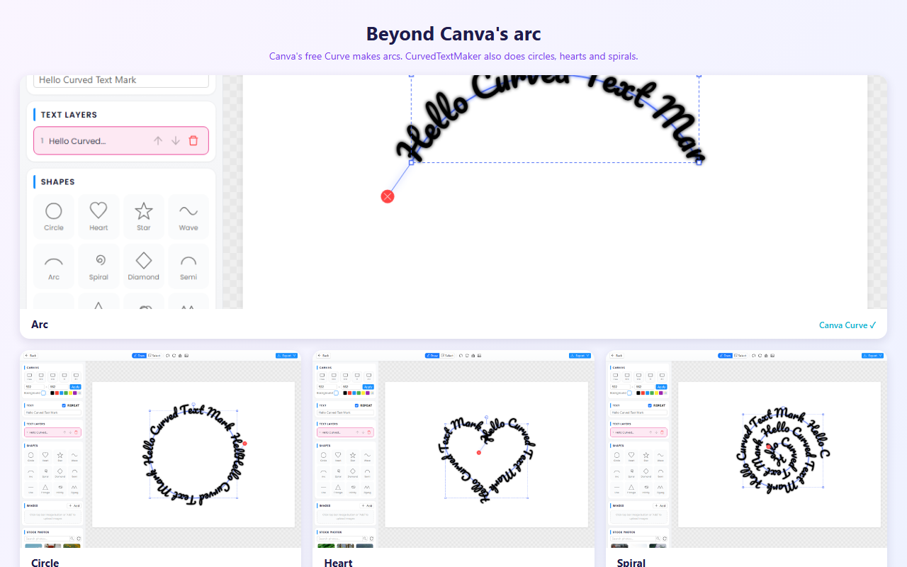 CurvedTextMaker's arc, circle, heart and spiral text — the curves that take real work to fake inside Procreate