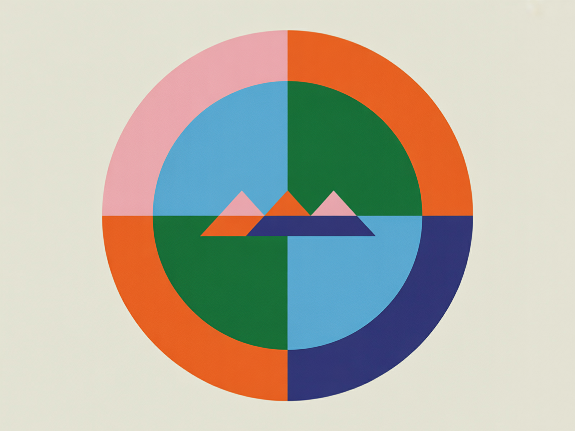 A circular badge logo with a ring of curved text around a central mountain icon