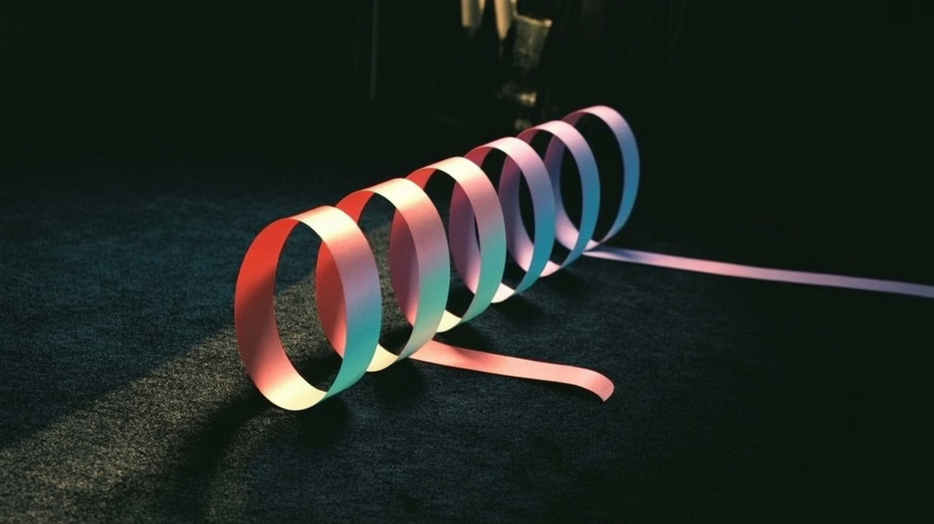 Curved text logo design with arched and circular typography in gradient pink, cyan and violet