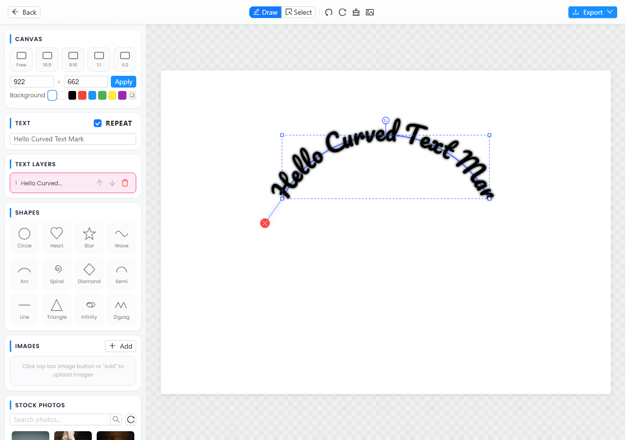 CurvedTextMaker arc text generator bending sample text into a smooth arc